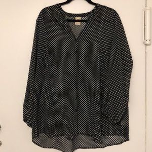 Polka dot silk-like button-down blouse